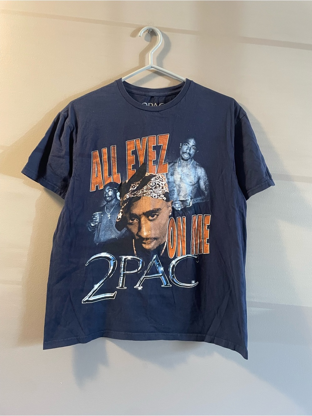 2 PAC Navy Graphic Crewneck T-Shirt - All Eyez On Me Design